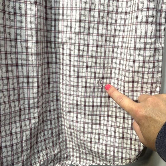 Carhartt Mens L Shirt Work Relaxed Button Up Short Sleeve White Chambray Plaid - Picture 3 of 8